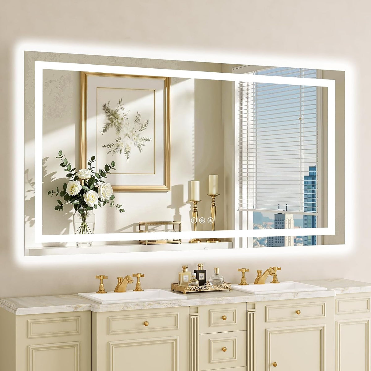 36"x48" LED Bathroom Mirror with Lights, Anti-Fog, Backlit+Frontlit