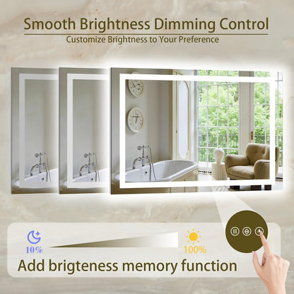 36"x48" LED Bathroom Mirror with Lights, Anti-Fog, Backlit+Frontlit