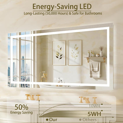 36"x48" LED Bathroom Mirror with Lights, Anti-Fog, Backlit+Frontlit
