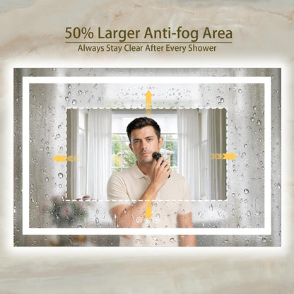 36"x48" LED Bathroom Mirror with Lights, Anti-Fog, Backlit+Frontlit