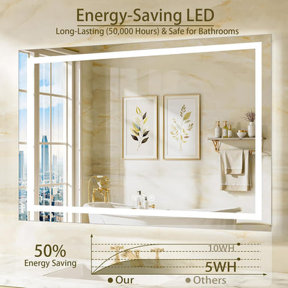 36"x48" LED Bathroom Mirror with Lights, Anti-Fog, Backlit+Frontlit
