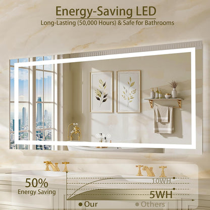 36"x48" LED Bathroom Mirror with Lights, Anti-Fog, Backlit+Frontlit