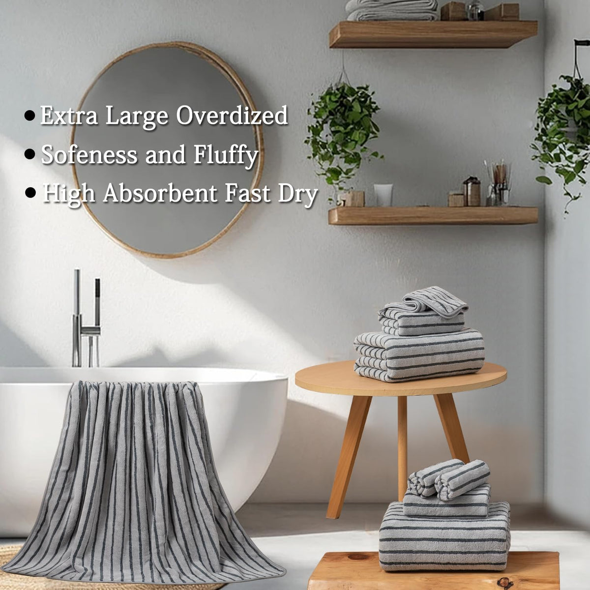 Bath Towels,8 Pack Large Bath Towels Set Super Absorbent Microfiber Bath Sheets-2 Oversized Bath Sheets 2 Hand Towels 4 Washcloths for Family Hotel Spa Gym(Light Green)