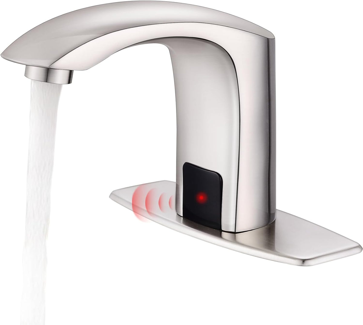 Commercial Touchless Bathroom Sink Faucet Automatic Basin Mixer | Brass Chrome Plated,Cold and Hot Water,Motion Sensor Activated,with Deck Plate and Water Mixing Valve