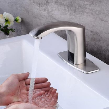 Commercial Touchless Bathroom Sink Faucet Automatic Basin Mixer | Brass Chrome Plated,Cold and Hot Water,Motion Sensor Activated,with Deck Plate and Water Mixing Valve