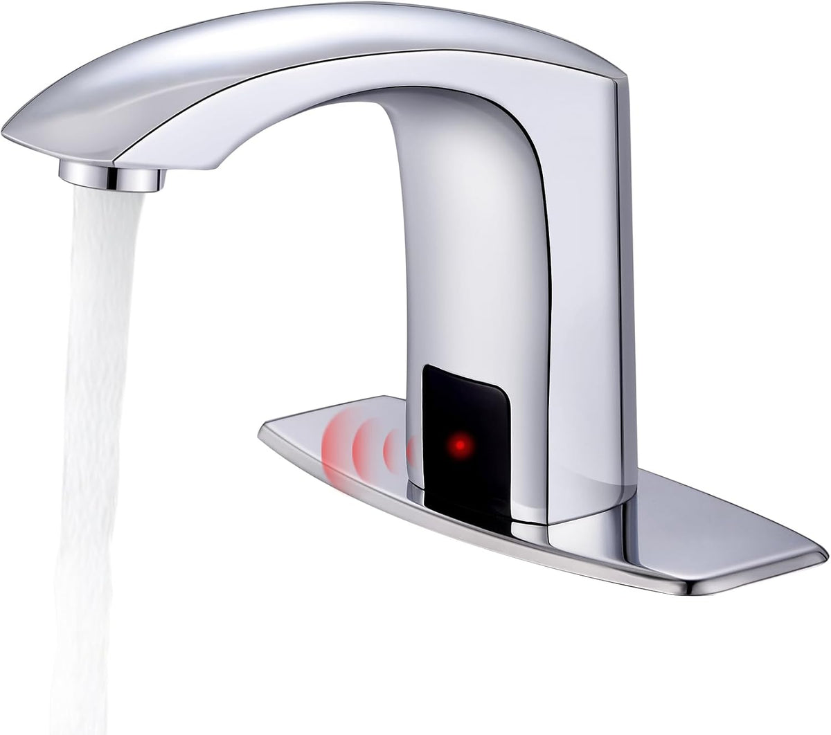 Commercial Touchless Bathroom Sink Faucet Automatic Basin Mixer | Brass Chrome Plated,Cold and Hot Water,Motion Sensor Activated,with Deck Plate and Water Mixing Valve