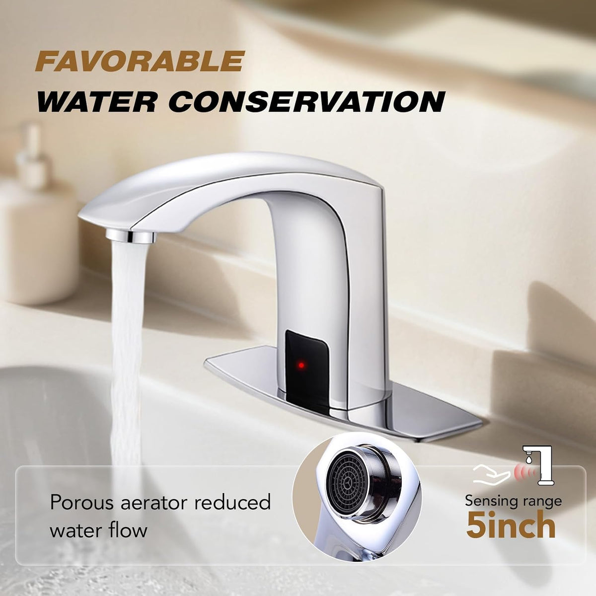 Commercial Touchless Bathroom Sink Faucet Automatic Basin Mixer | Brass Chrome Plated,Cold and Hot Water,Motion Sensor Activated,with Deck Plate and Water Mixing Valve