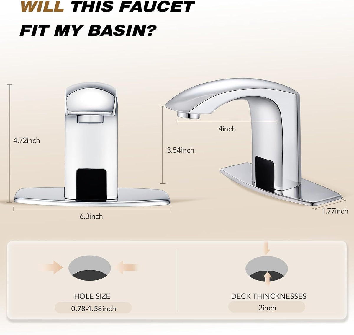 Commercial Touchless Bathroom Sink Faucet Automatic Basin Mixer | Brass Chrome Plated,Cold and Hot Water,Motion Sensor Activated,with Deck Plate and Water Mixing Valve