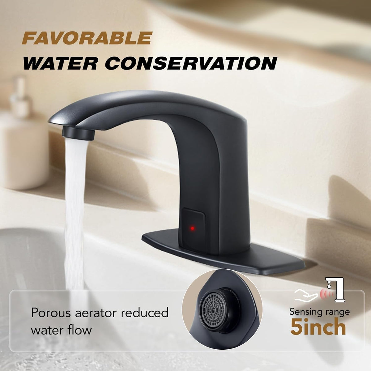 Commercial Touchless Bathroom Sink Faucet Automatic Basin Mixer | Brass Chrome Plated,Cold and Hot Water,Motion Sensor Activated,with Deck Plate and Water Mixing Valve
