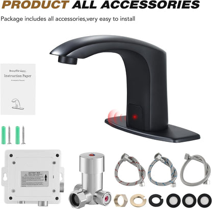 Commercial Touchless Bathroom Sink Faucet Automatic Basin Mixer | Brass Chrome Plated,Cold and Hot Water,Motion Sensor Activated,with Deck Plate and Water Mixing Valve