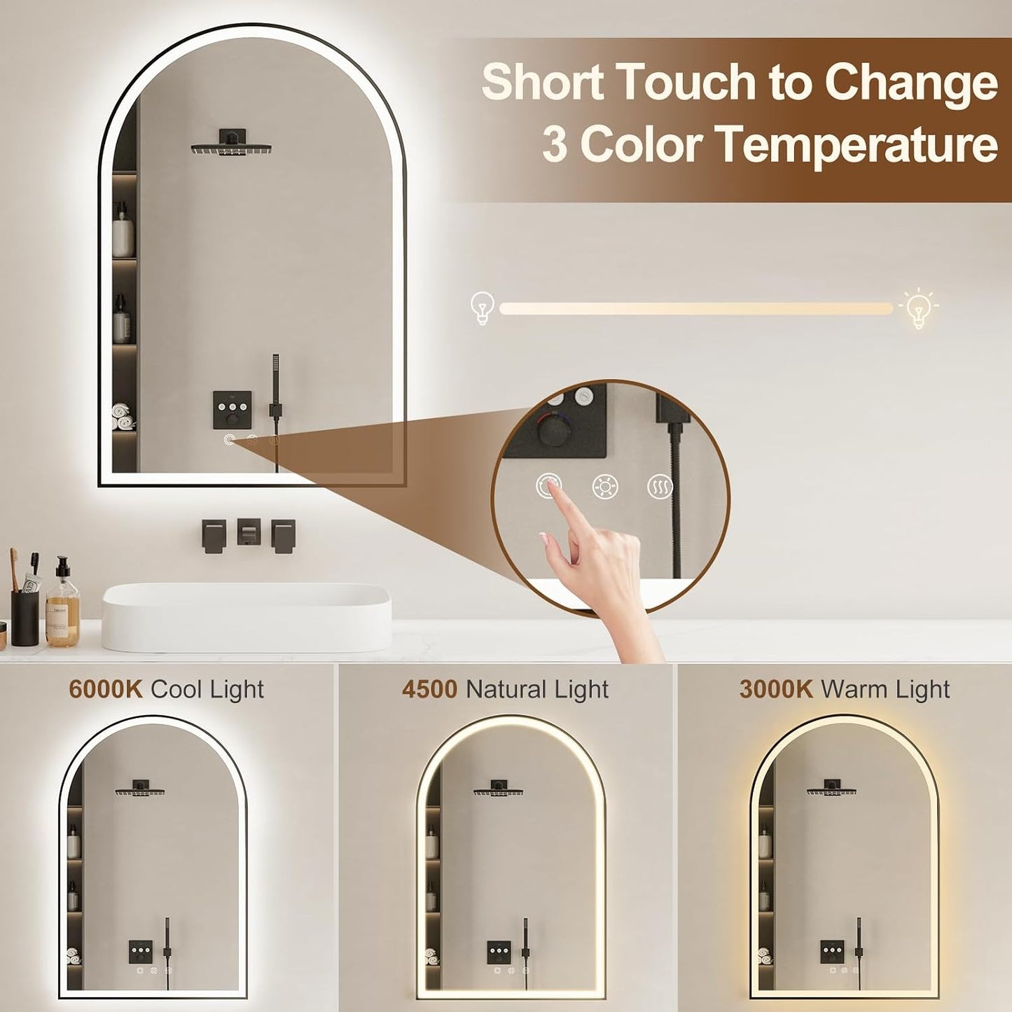 24"x30" Arched LED Lighted Bathroom Mirror with Lights