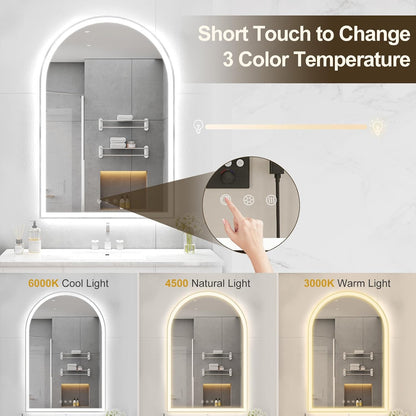 24"x30" Arched LED Lighted Bathroom Mirror with Lights