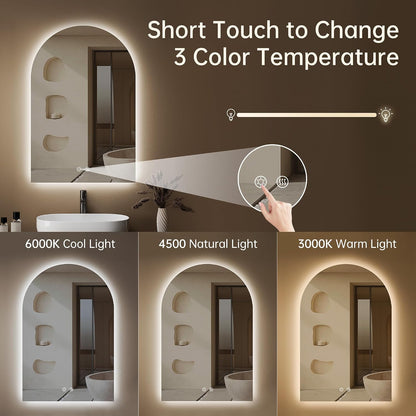 24"x30" Arched LED Lighted Bathroom Mirror with Lights