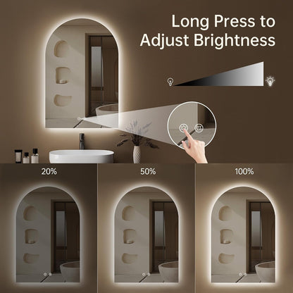 24"x30" Arched LED Lighted Bathroom Mirror with Lights