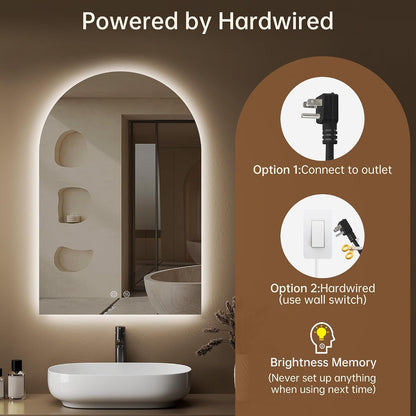24"x30" Arched LED Lighted Bathroom Mirror with Lights