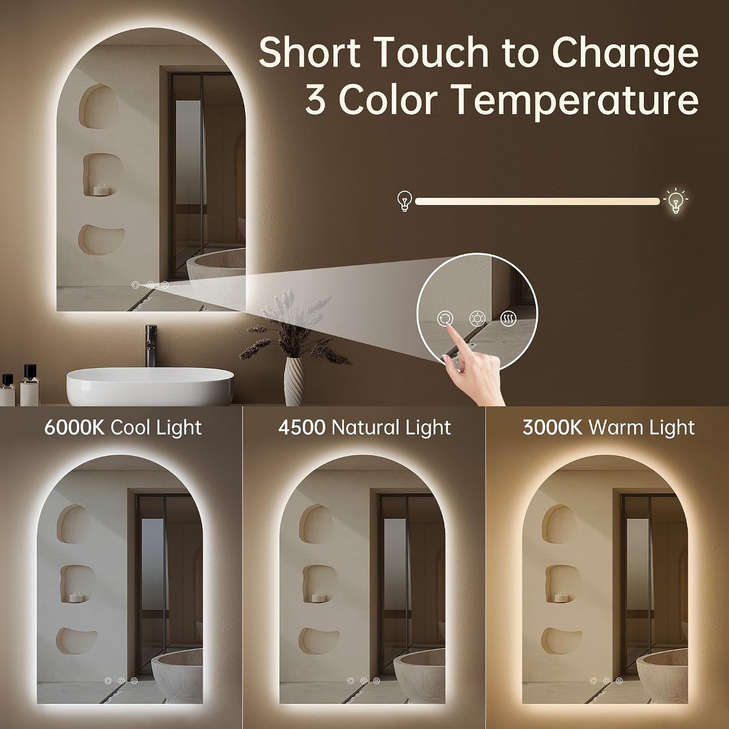 24"x30" Arched LED Lighted Bathroom Mirror with Lights