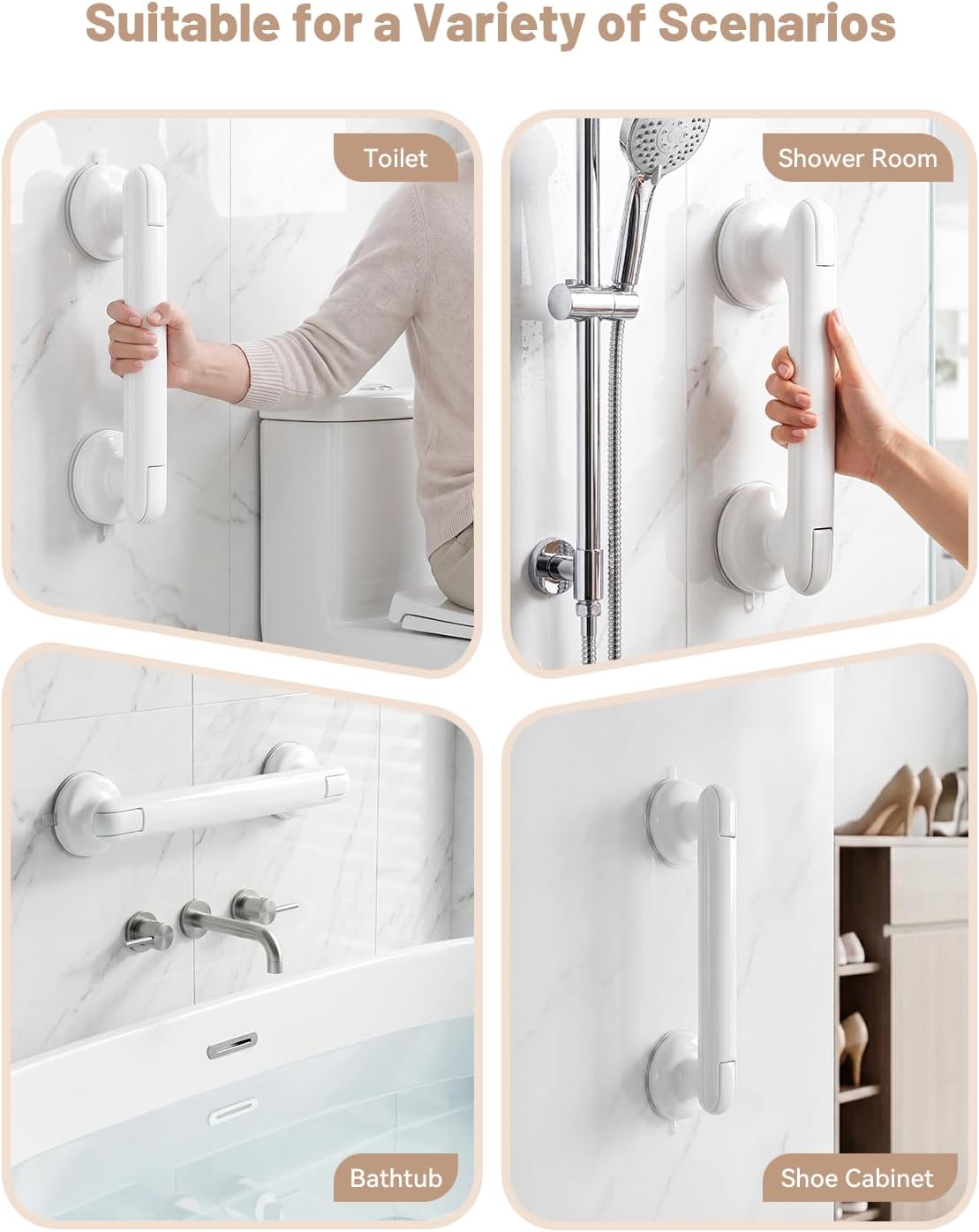 JOTPE 2026 Upgraded Suction Grab Bar for Shower,No-Drill,11-inch,White