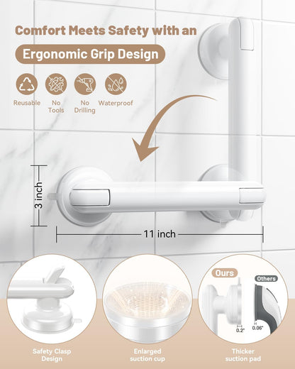 JOTPE 2026 Upgraded Suction Grab Bar for Shower,No-Drill,11-inch,White