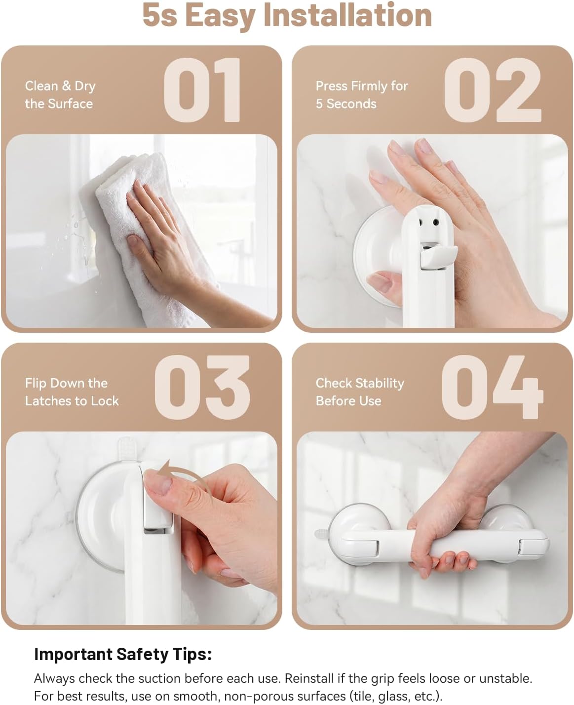 JOTPE 2026 Upgraded Suction Grab Bar for Shower,No-Drill,11-inch,White