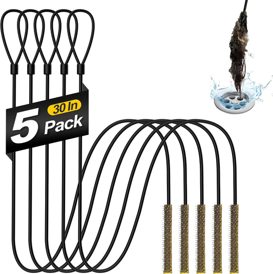 Drain Snake 30 Inches, Metal Drain Clog Remover for Shower Drain, 5 Pack | Break-Resistant Sink Snake with Nylon Layer, Flexible Plumbing Snake with 0.23" Slim Design for Bathroom, Bathtub, Kitchen