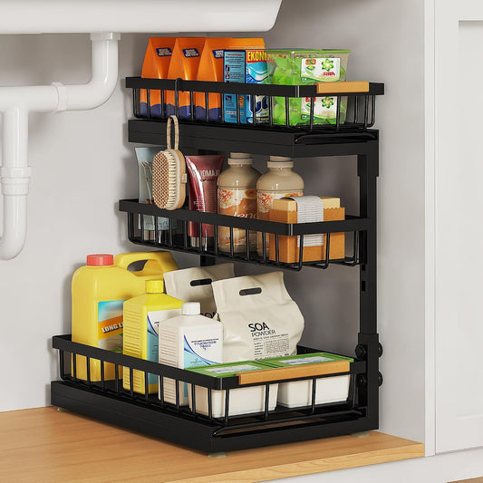 Under Sink Organizer and Storage for Bathroom and Kitchen - 2 Pack 3 Tier