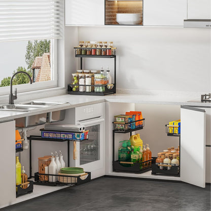 Under Sink Organizer and Storage for Bathroom and Kitchen - 2 Pack 3 Tier