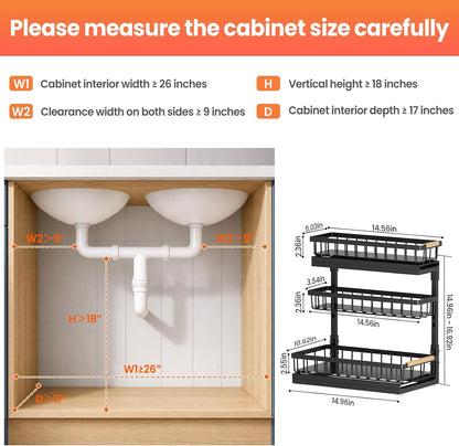Under Sink Organizer and Storage for Bathroom and Kitchen - 2 Pack 3 Tier