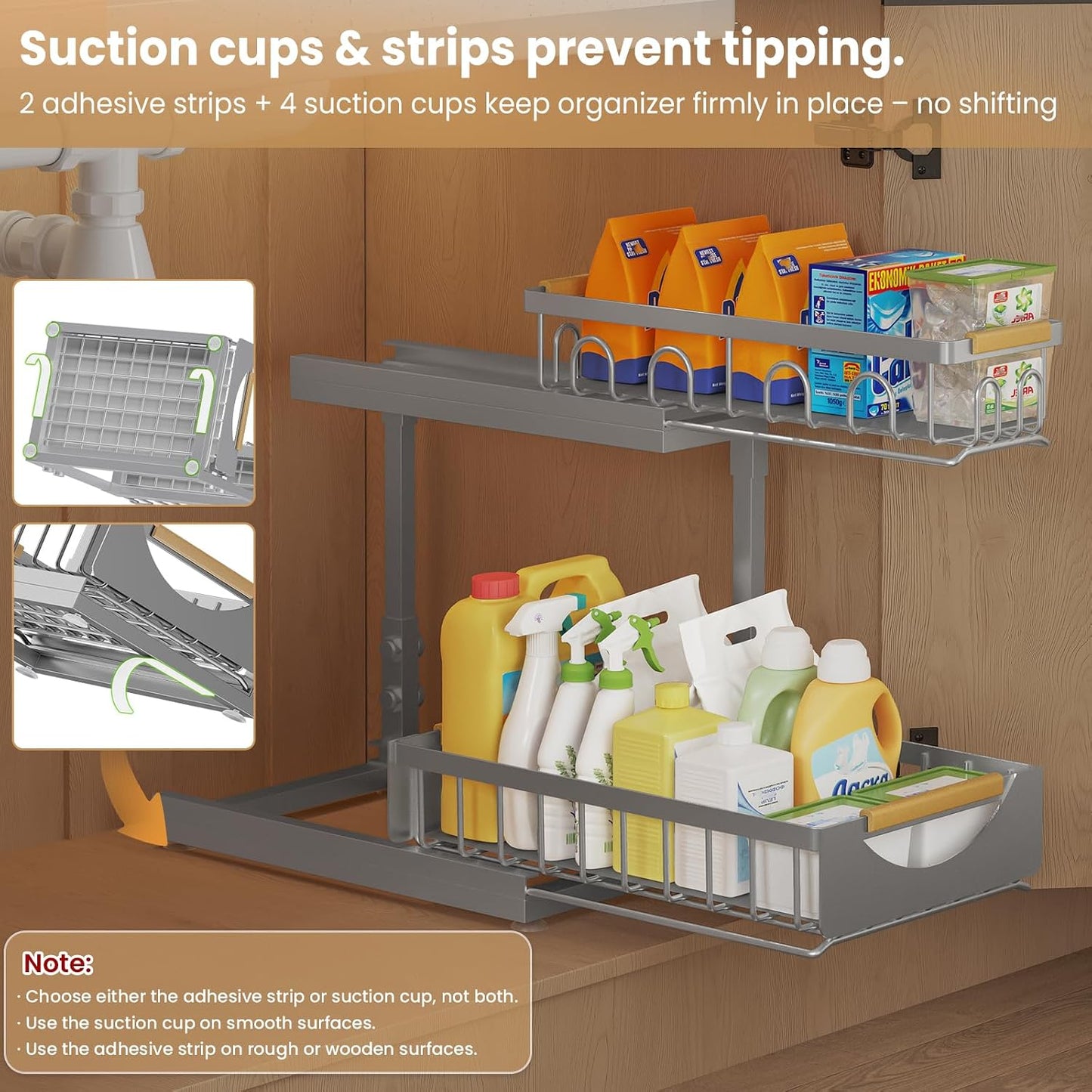Under Sink Organizer and Storage for Bathroom and Kitchen - 2 Pack 3 Tier