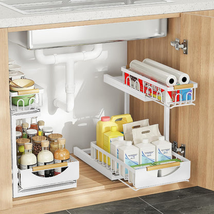 Under Sink Organizer and Storage for Bathroom and Kitchen - 2 Pack 3 Tier