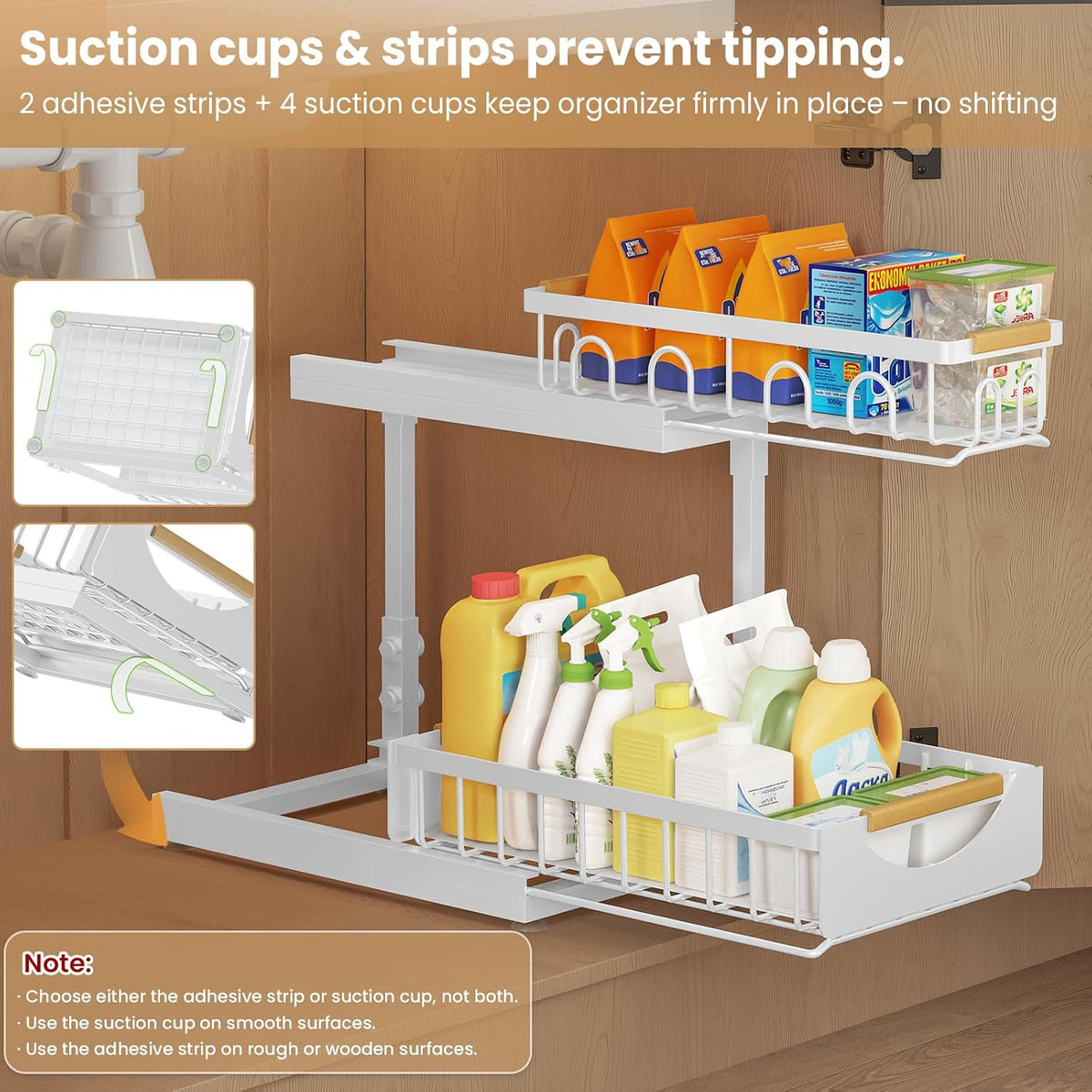 Under Sink Organizer and Storage for Bathroom and Kitchen - 2 Pack 3 Tier