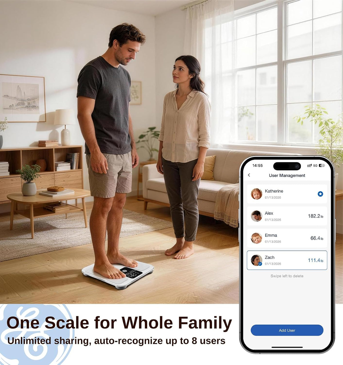 Smart Scale for Body Weight, Body Fat, BMI, 3-in-1 LED Display, 11-inch
