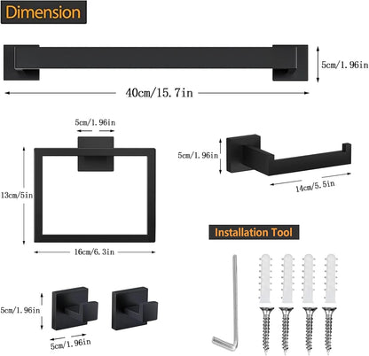 Bathroom Towel Holder - 15.7 Inch Towel Bar - Matte Black