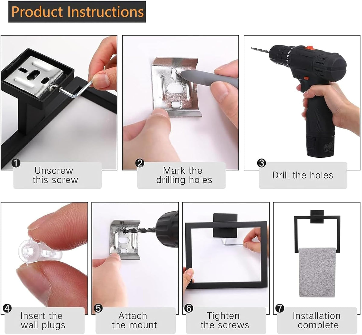 Bathroom Towel Holder - 15.7 Inch Towel Bar - Matte Black
