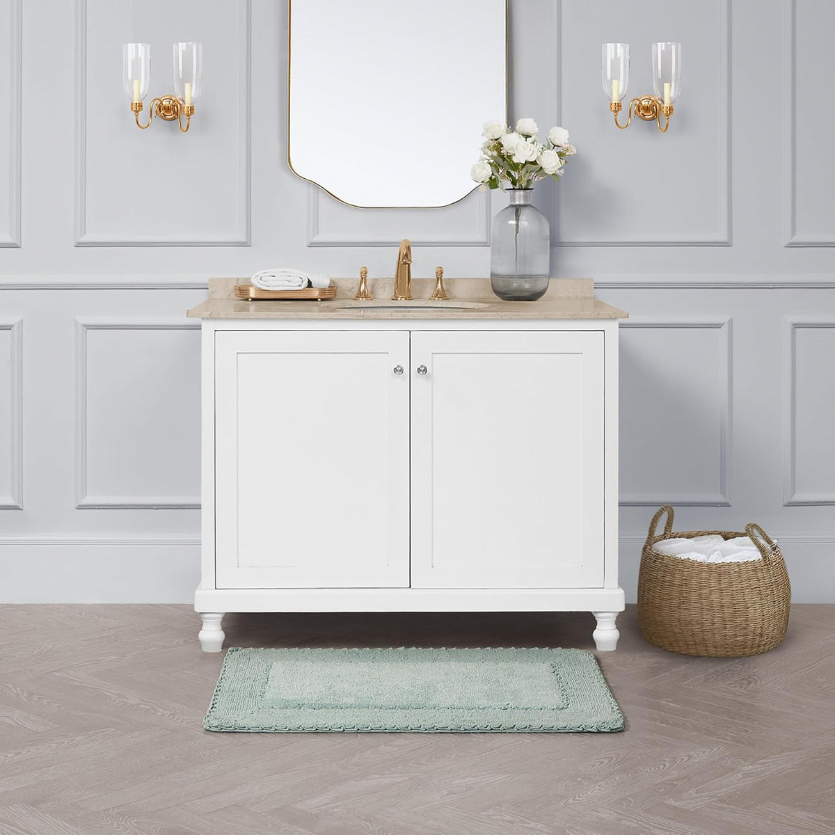 Ruffle Border 100% Cotton Bath Rug, Sage Green, 17"x 24"