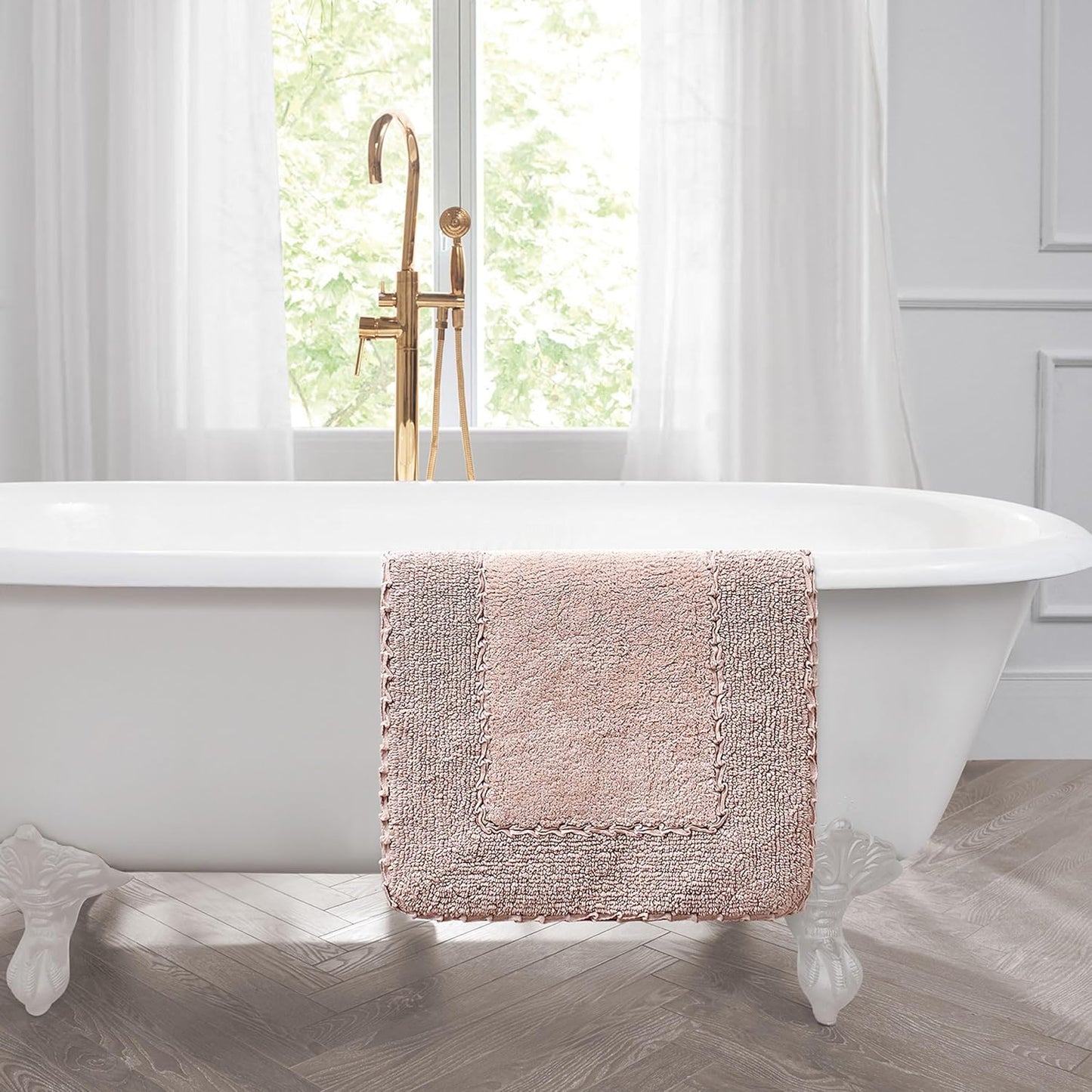 Ruffle Border 100% Cotton Bath Rug, Sage Green, 17"x 24"
