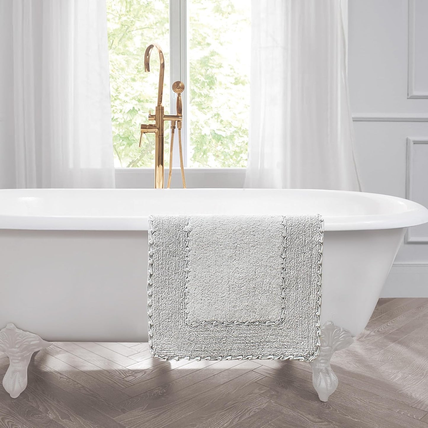Ruffle Border 100% Cotton Bath Rug, Sage Green, 17"x 24"