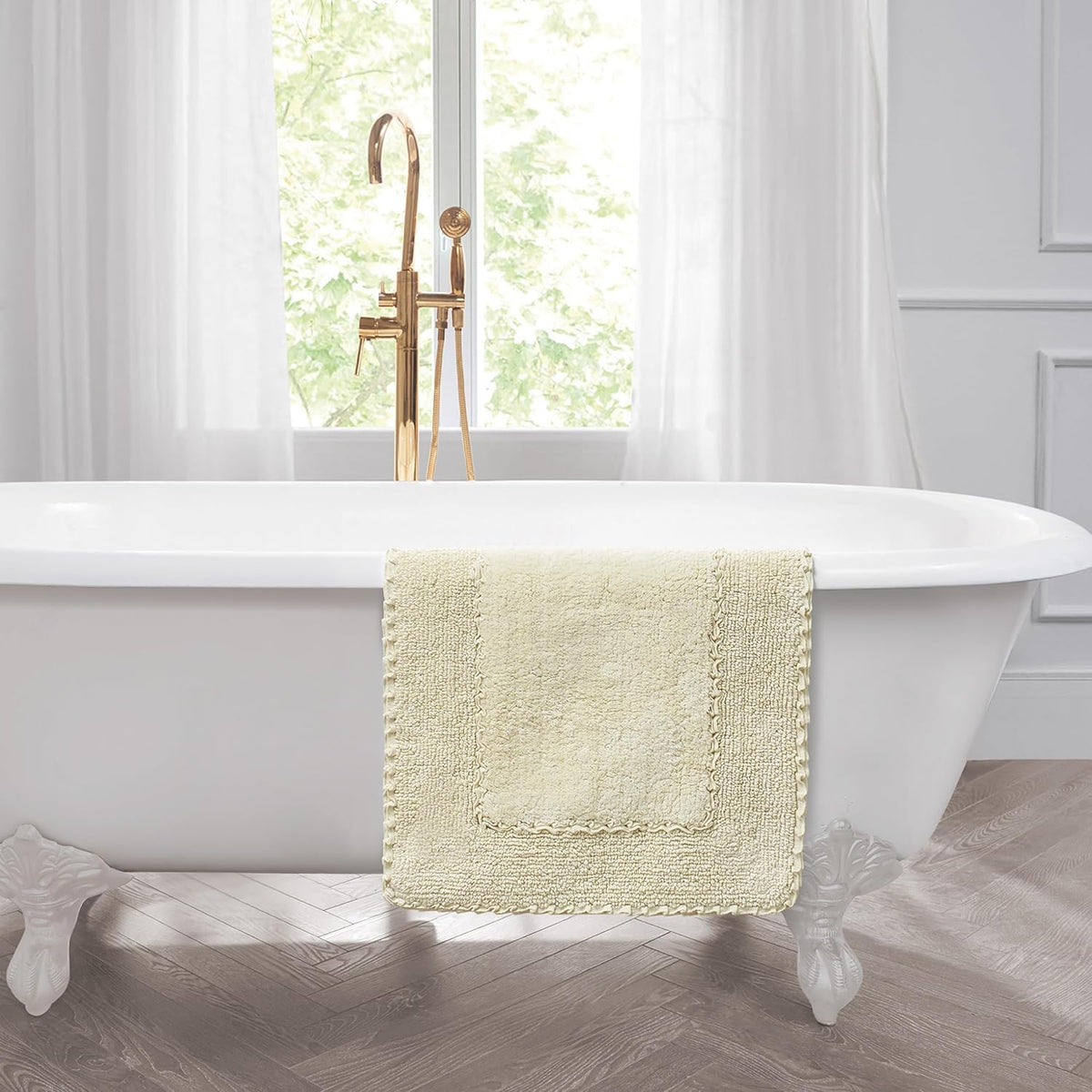 Ruffle Border 100% Cotton Bath Rug, Sage Green, 17"x 24"