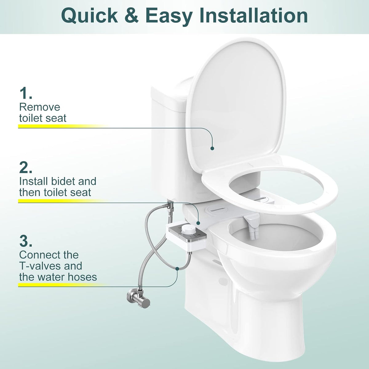 Bidet Attachment for Toilet, Ultra-Slim, Self Cleaning, Dual Nozzle, Feminine & Posterior Wash, Fresh Cold Water Sprayer, for Existing Toilets Seat, Baday Beday Badette Bedette, Silver