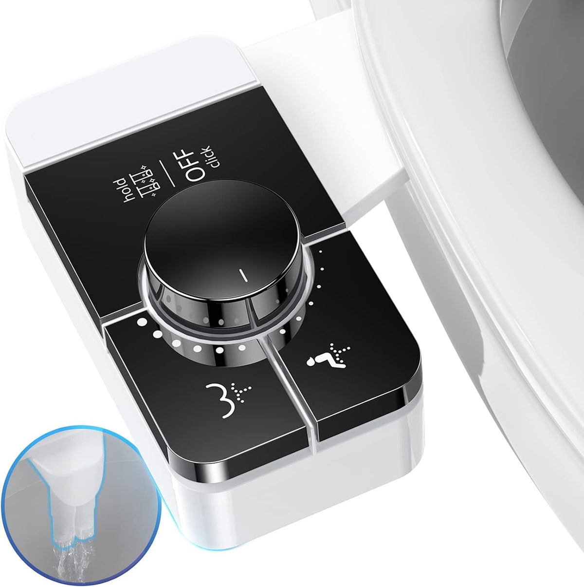 Bidet Attachment for Toilet, Ultra-Slim, Self Cleaning, Dual Nozzle, Feminine & Posterior Wash, Fresh Cold Water Sprayer, for Existing Toilets Seat, Baday Beday Badette Bedette, Silver