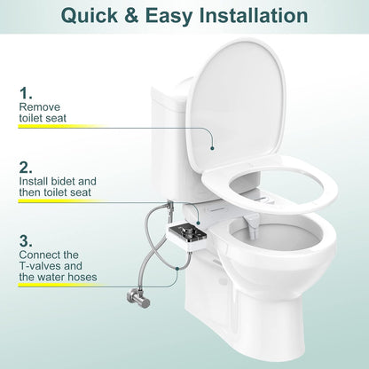 Bidet Attachment for Toilet, Ultra-Slim, Self Cleaning, Dual Nozzle, Feminine & Posterior Wash, Fresh Cold Water Sprayer, for Existing Toilets Seat, Baday Beday Badette Bedette, Silver