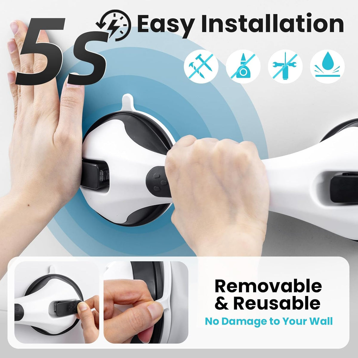 Grab Bars for Shower,Suction Shower Handles Rails,2 Pack,16.8",Grey