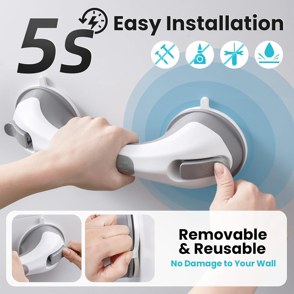 Grab Bars for Shower,Suction Shower Handles Rails,2 Pack,16.8",Grey