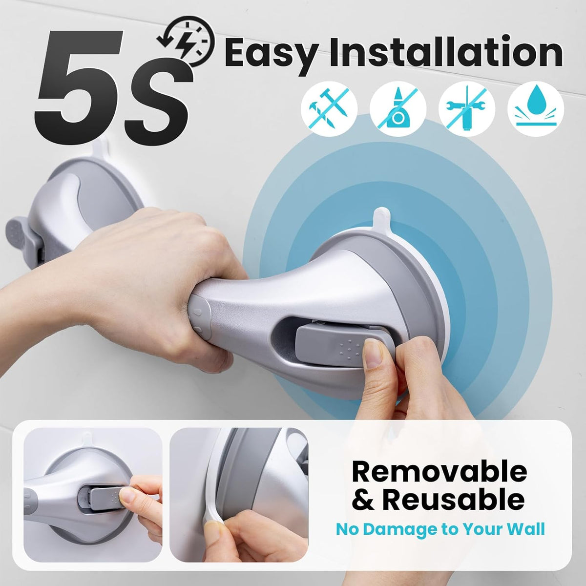 Grab Bars for Shower,Suction Shower Handles Rails,2 Pack,16.8",Grey