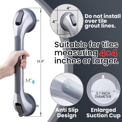 Grab Bars for Shower,Suction Shower Handles Rails,2 Pack,16.8",Grey