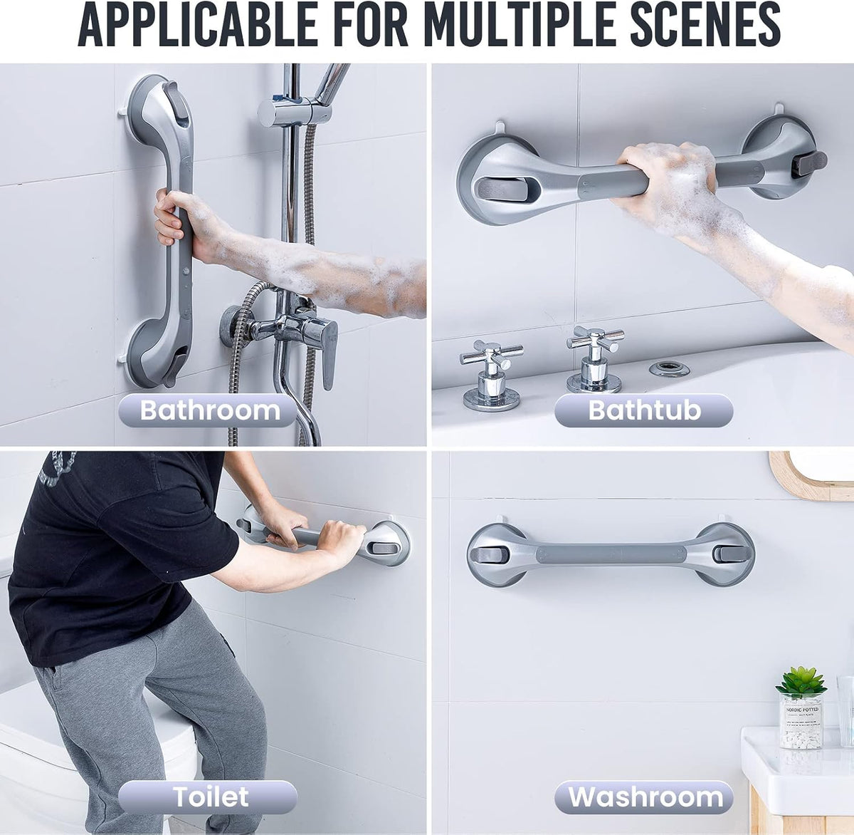 Grab Bars for Shower,Suction Shower Handles Rails,2 Pack,16.8",Grey