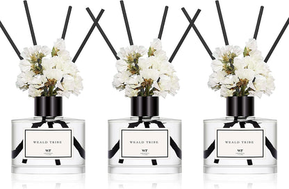 Real Flower Reed Diffuser Set of 3 for Bathroom Air Fresheners, Oil Defusers | Fresh Linen/Ocean/Eucalyptus & Mint Scent(1.7 fl oz Each Pack) Home Fragrance with 12 Stick | Shelf Decor
