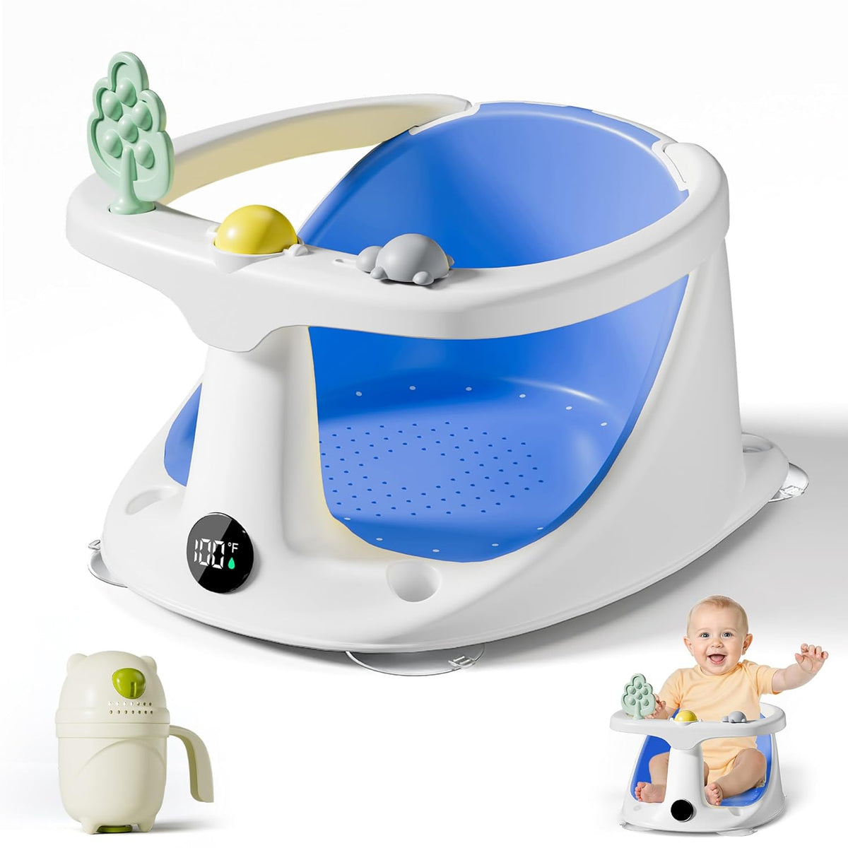 Baby Bath Seat,Bath Seats for Babies Sitting Up with Rinse Cup | Bath Seats for Babies 6 Months & Up,Non-Slip, Infant Bath Essentials,Gray