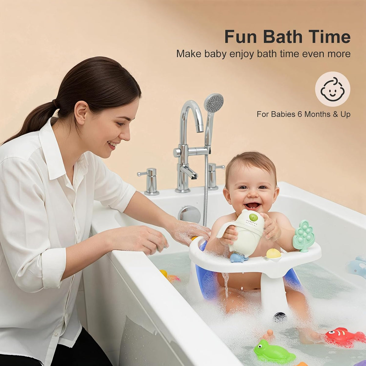 Baby Bath Seat,Bath Seats for Babies Sitting Up with Rinse Cup | Bath Seats for Babies 6 Months & Up,Non-Slip, Infant Bath Essentials,Gray