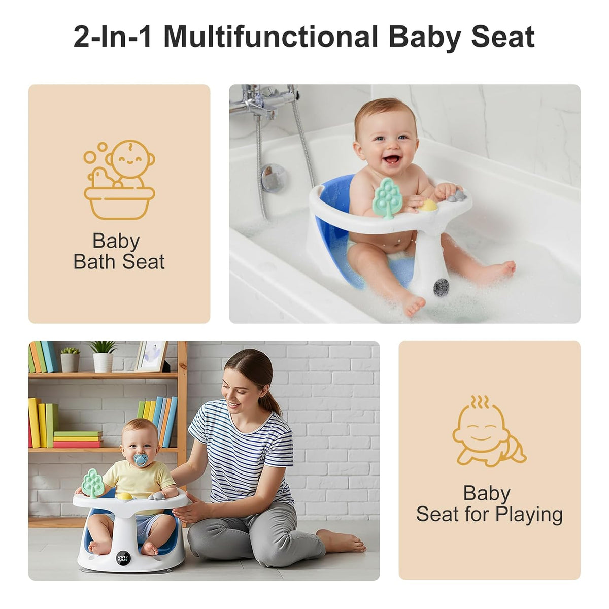 Baby Bath Seat,Bath Seats for Babies Sitting Up with Rinse Cup | Bath Seats for Babies 6 Months & Up,Non-Slip, Infant Bath Essentials,Gray