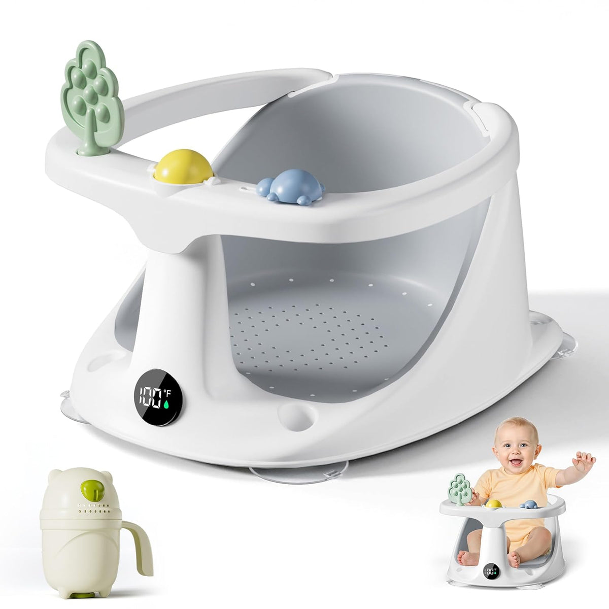 Baby Bath Seat,Bath Seats for Babies Sitting Up with Rinse Cup | Bath Seats for Babies 6 Months & Up,Non-Slip, Infant Bath Essentials,Gray